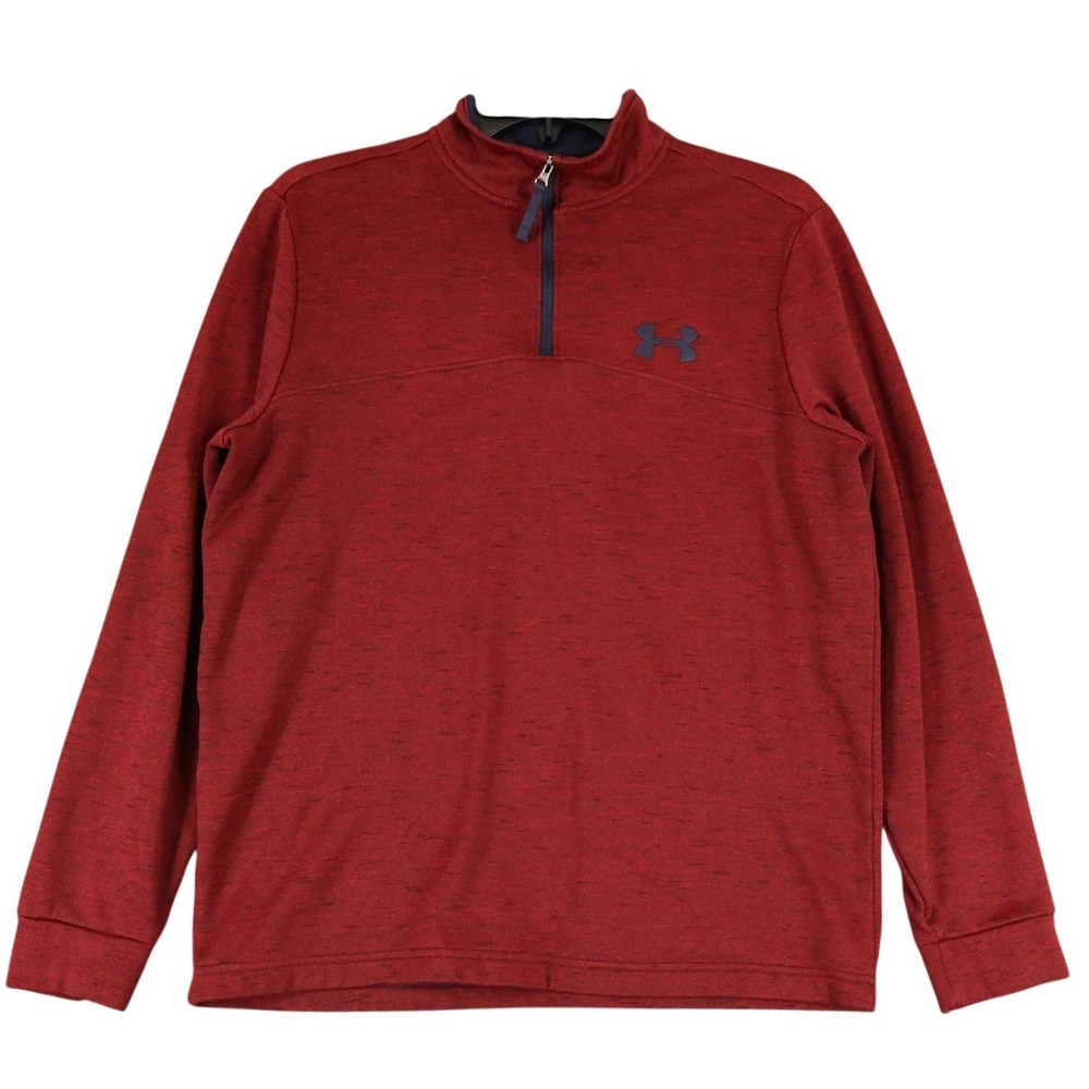 Under Armour 1/4 Zip Pullover Mens M Red Heathered Fleece ColdGear Activewear